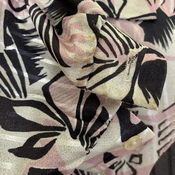 Graff Californiawear Iridescent Shiny Long Sleeve Floral Button Up Vintage Pink - Picture 10 of 10